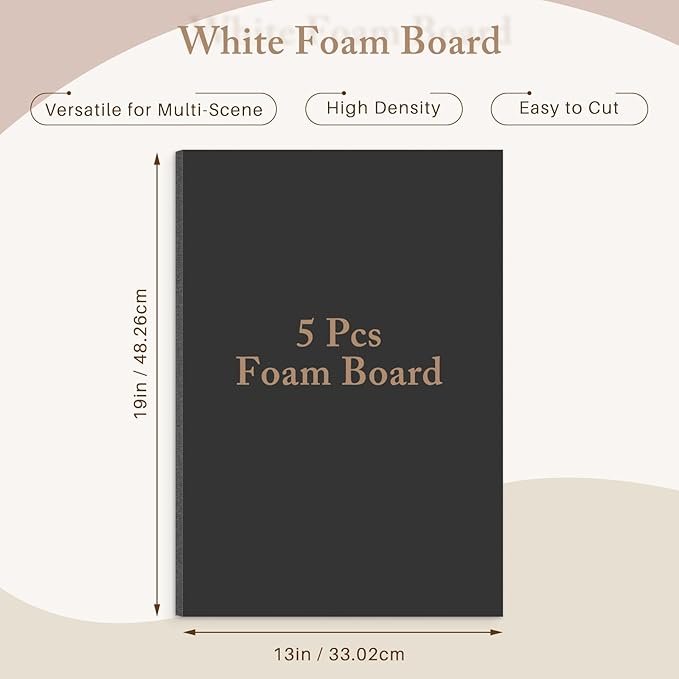 AUEAR, 5 Pack 13x19 Black Foam Boards, Foam Core Poster Board for Display, Mounting, Print, Presentation and Projects, 3/16'' Thick