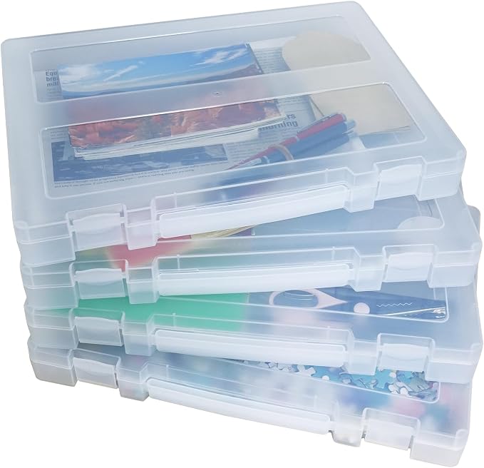CraftGenes Scrapbook Paper Storage, 4 Pack Stackable Craft Organizers with Handle, Fits More 8.5x11 and School Projects Box, Paper Organizer Storage for Office & Home Organization