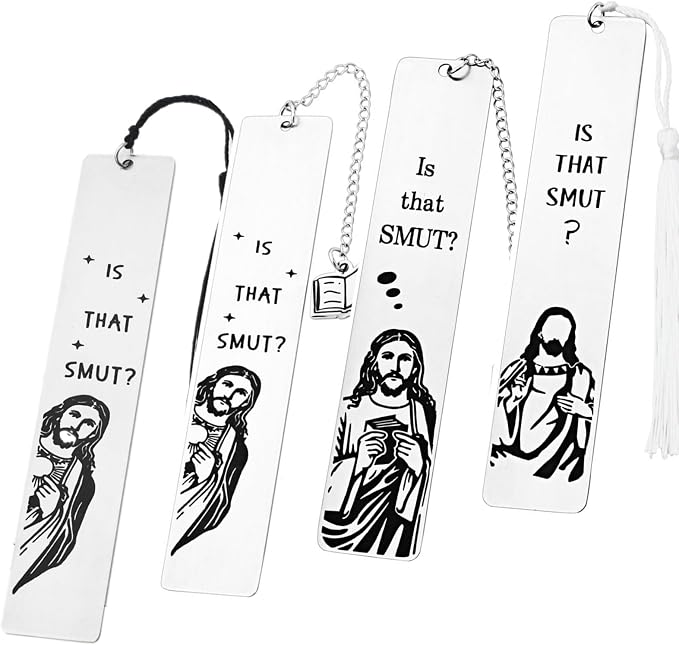 Peeking Jesus is that Smut?Bookmark Inscribed with Hilarious Text and Tassels for Book Lovers,Funny Bookmarks for Adults Humor(Metal Black)