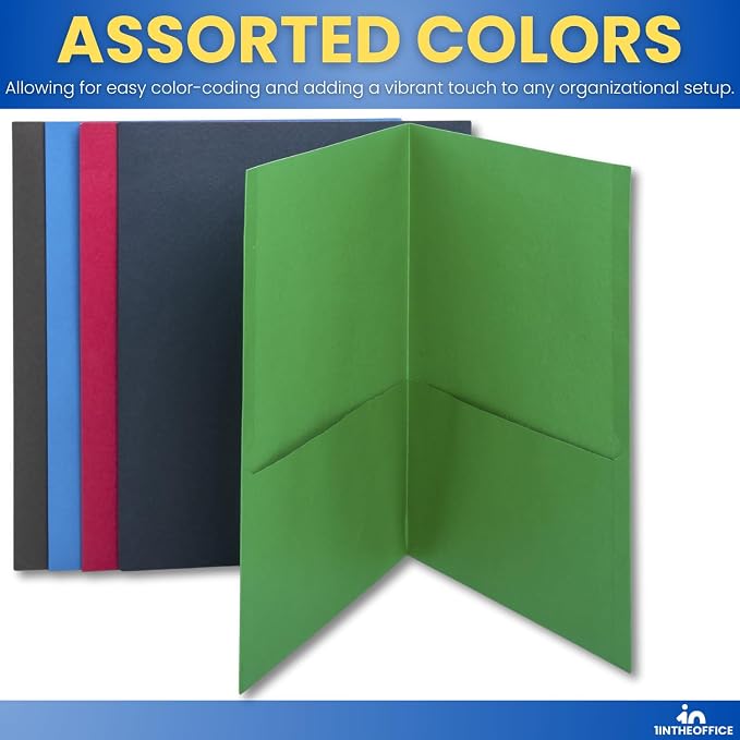 1InTheOffice 2 Pocket Folders, Two-Pocket Folder with Pockets, Presentation Folders, Letter Size, Assorted Colors, (10/Pack)