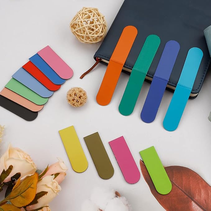 Magnetic 15-Piece Cute Bookmarks - Solid Colorful Magnets (Dark Colors) For Men, Women & Kids - Teacher Gift, Bulk Bookmarks