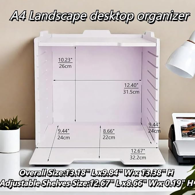 A4 Wooden Desk Letter Tray, Paper Organizer Storage with Adjustable Shelves, Stackable File Sorter for Notes, Pens, File Paper and Desk (A4&Landscape-8tray(with 7 Adjustable Shelves))
