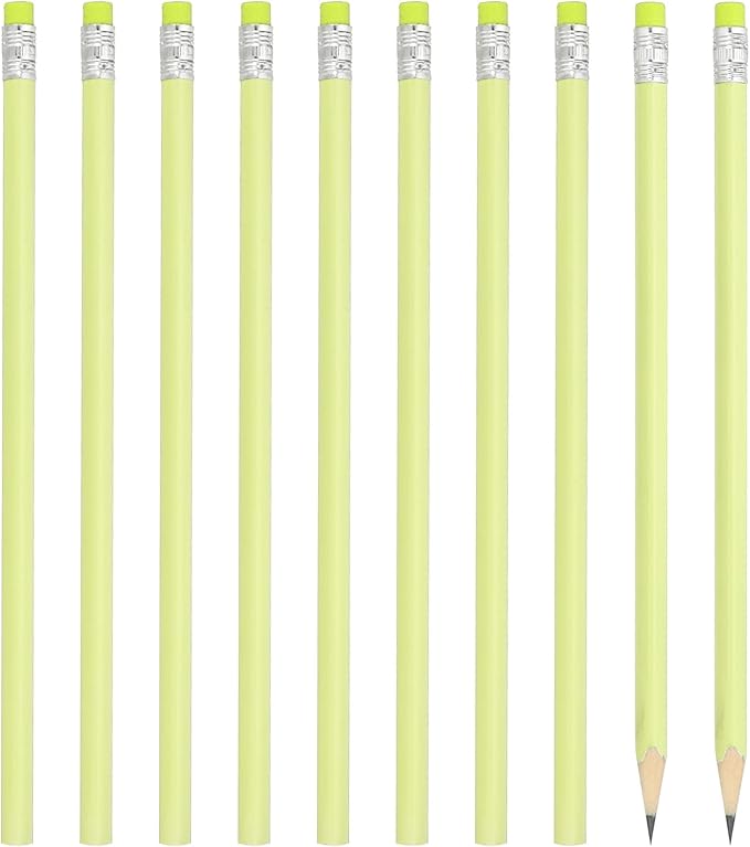 PATIKIL Round Pencils, 24 Pack HB Graphite Pencils with Eraser Wood Pencils Cute Pencil for Classroom Teacher Office Supplies, Yellow