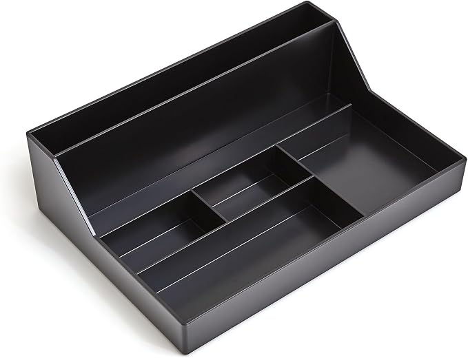 TRU RED Plastic Desktop Organizer, 6‑Compartment, Black, 3‑Pack – Desk Storage for Office Supplies, Pens & Accessories