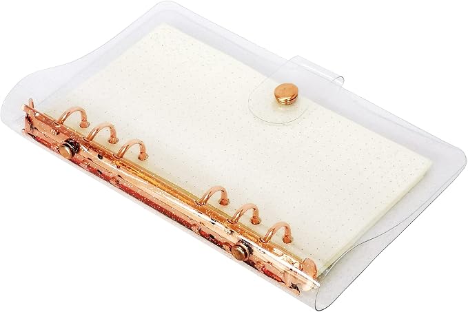 A6 A5 6-Holes Colorful PVC Cover Personal Organizer with Snap Button Closure File Folder for Loose Leaf Sheet Notebook (Rose Gold, A6 mini Set)