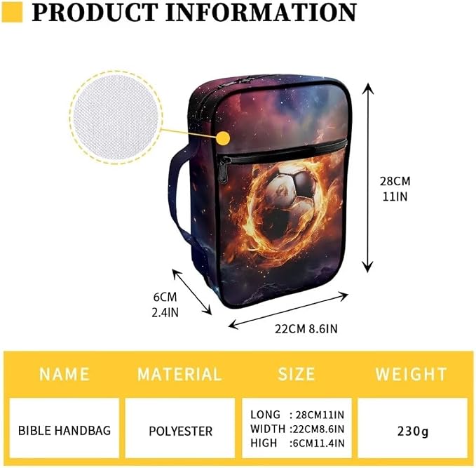 Coldinair Stellar Nebula Fir Soccer Bible Covers Bag for Kids Teen,Durable Carrying Book Case Church Bag Bible Holder with Handle and Zippered Pocket