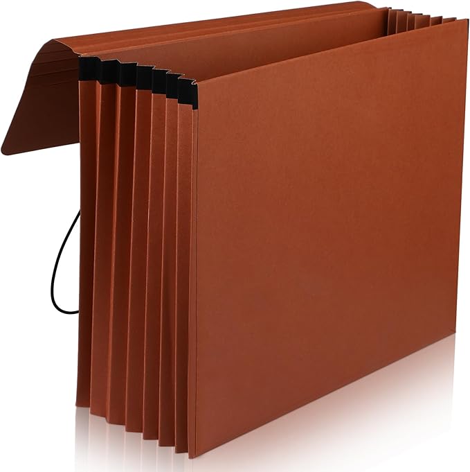Chuangdi 1 Pc Expanding File Folder with Flap 5.3" Expansion, Expandable File Wallet with Elastic Cord Closure, Letter Size Heavy Duty Document Organizer, 8 Slots Holds 1200 Sheets Paper, Brown