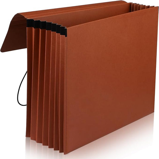 Chuangdi 1 Pc Expanding File Folder with Flap 5.3" Expansion, Expandable File Wallet with Elastic Cord Closure, Letter Size Heavy Duty Document Organizer, 8 Slots Holds 1200 Sheets Paper, Brown