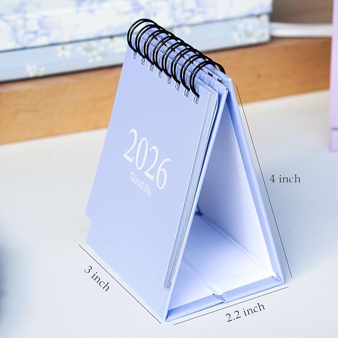 Mini Desk Calendar 2026-2027, January 2026 until July 2027, Small Desk Calendar Standing Flip Monthly Calendar Twin-Wire Binding with Stickers for Home Office School (Blue)
