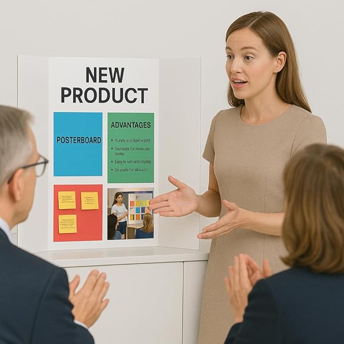 Trifold Poster Board 14"x21" Corrugated Display Board with Bonus 5 Colored A4 Sheets & Label, White Front Kraft Back Perfect for School Projects, Business Presentations, Science Fairs (White)