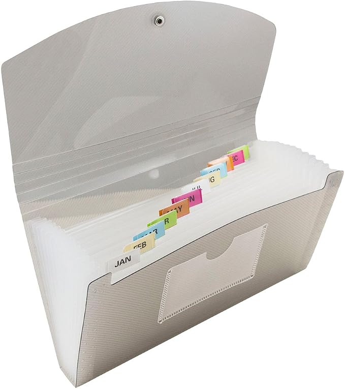JAM PAPER Accordion Folders - 13 Pocket Plastic Expanding File - Check Size - 5 x 10 1/2 - Smoke Grey - 2/Pack