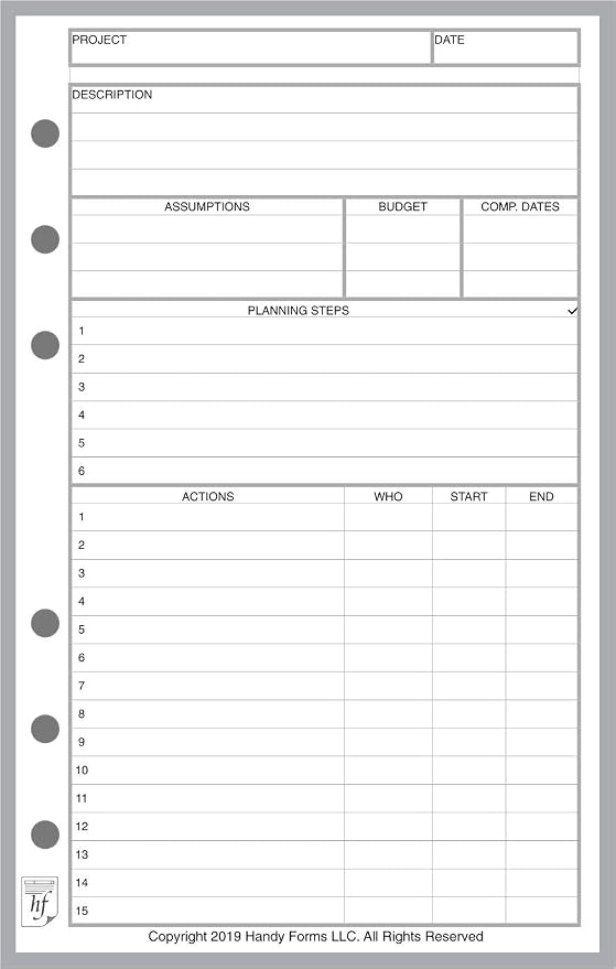Personal-Wide Sized Project Planner, Sized and Punched with 6 Holes for Personal-Wide Notebooks (4.75" x 6.75")