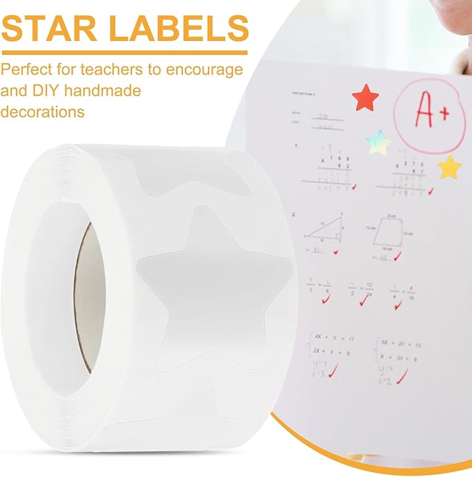 PATIKIL Star Stickers Roll 1.5", 500 Pcs Self-Adhesive Reward Stickers for Classroom Teacher Supplies and DIY Craft, White
