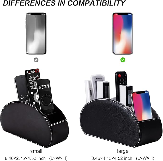 BONNY DODO Remote Control Holders Organizer Box with 5 Compartment PU Leather Multi-functional Office Desk Storage Caddy Store (Black)