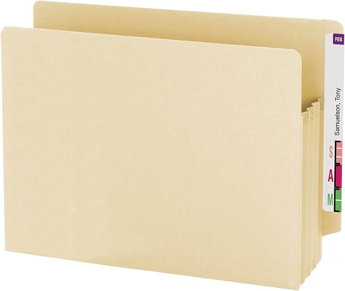 Smead End Tab Extra Wide TUFF® Pocket, Reinforced Straight-Cut Tab, 3-1/2" Expansion, Extra Wide Letter Size (10, Manila)