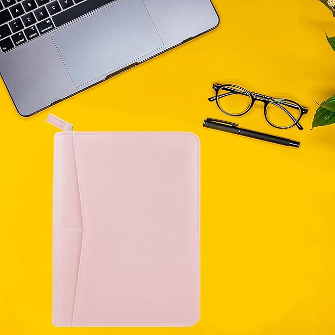Junior Padfolio/Resume Portfolio Binder with Refillable Lined Notepad, A5 Padfolio Folder, Business Portfolio, Multi-Function Case, A5 Writing Pad Included, Pink.