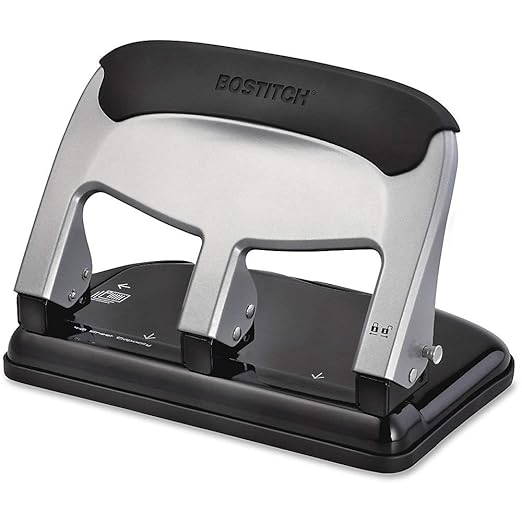 Bostitch 3 Hole Punch, 40 Sheets, 50% Less Force and Magnetic Staple Remover, Black, Ergonomic