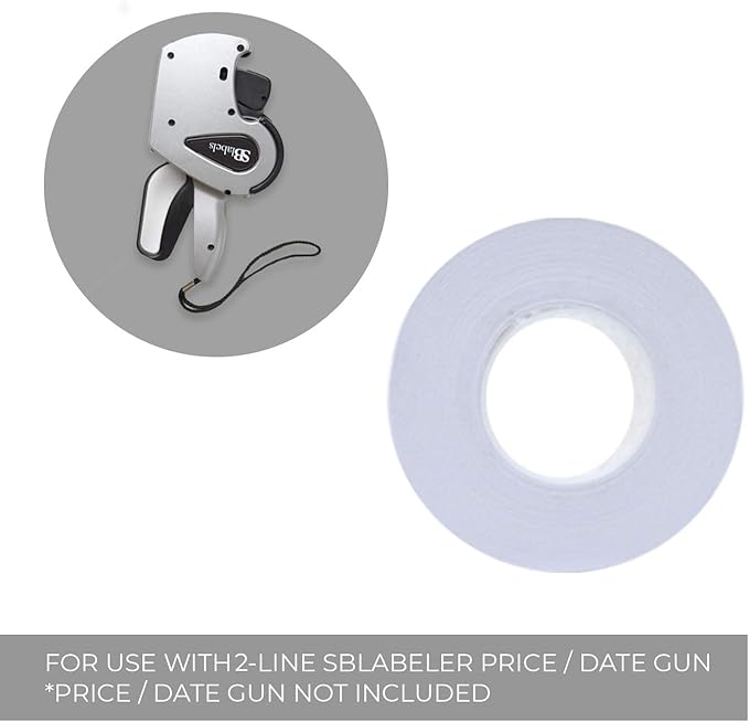 2-Line White Labels for SBLabeler Price and Date Guns / 6000 Two Line Blank Labels/Black Ink Roller Included