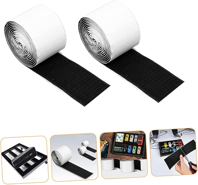 2rolls Electric Guitar Pedal Mounting Tape Hook and Loop Fasteners Durable Grip for Secure Pedal Board Setup for Guitarists and Musicians
