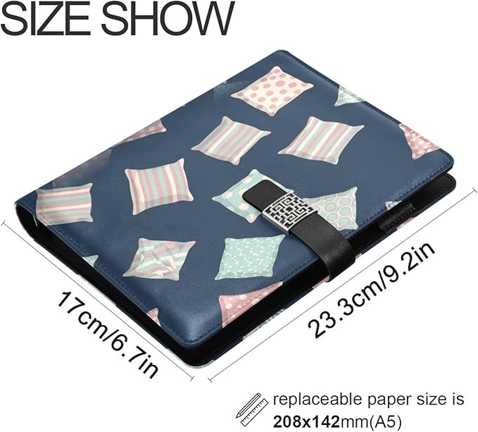 Polka Dot Striped Floral Wave PU Leather Notebook A5 Binder 6 Ring Refillable Journal with Magnetic Buckle Closure Loose Leaf Travel Office Planner Budget Binder Notepad Portfolio