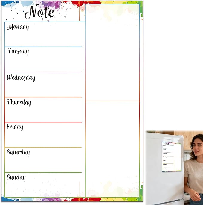 Magnetic Weekly Meal Planner for Refrigerator, 8x12'' Dry Erase Menu Board, Stain Resistant Whiteboard, Strong Magnetic Backing, Ideal for Families, Students, Roommates, Notes, Grocery Lists (C)