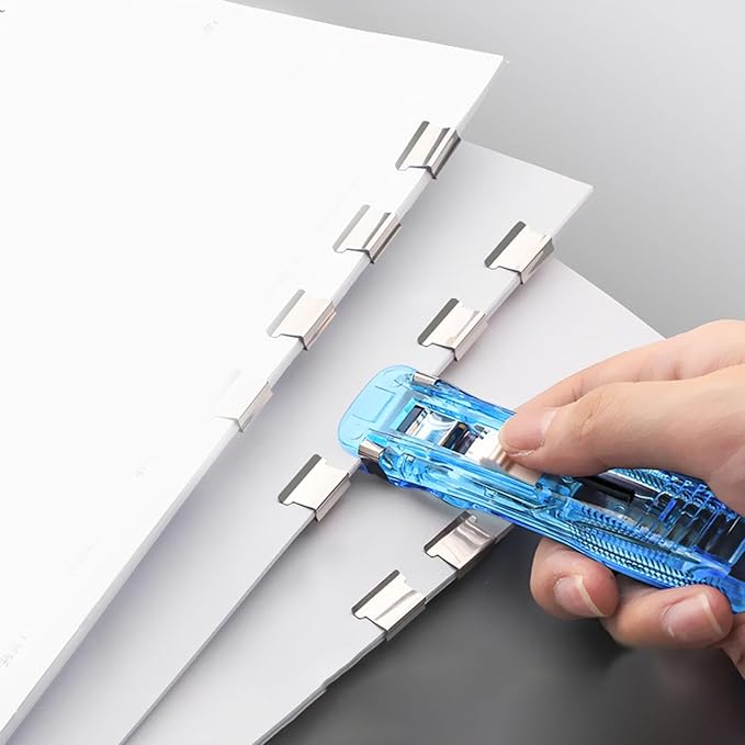 Portable Binder Clip Stapler, Includes 150 Reusable Clips, Push Clip Staplers, Mini Push Stapler Clamp Staplers for Desktop Document Home School Desk Office (B#)