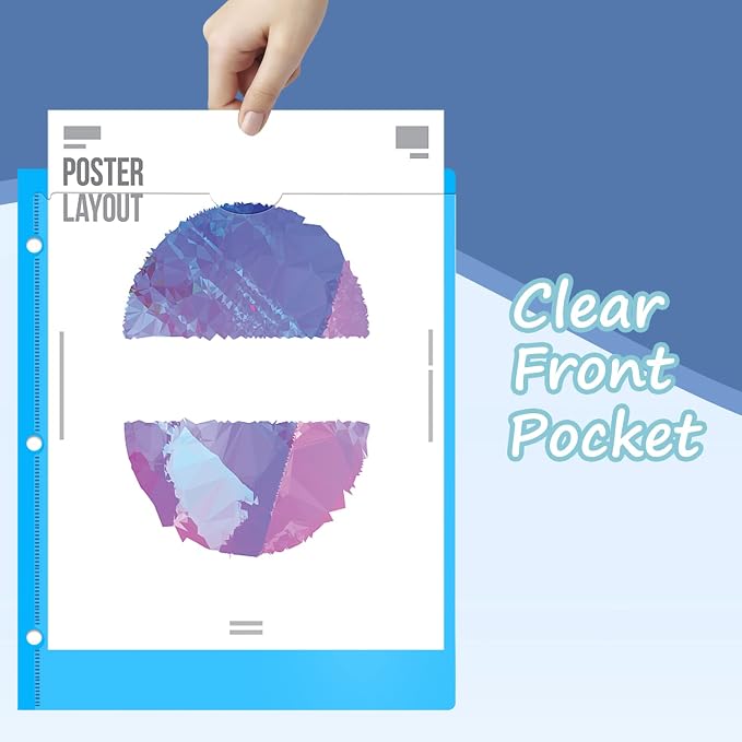 Heavy Duty Plastic Folder with Clear Front Pocket and 3 Holes- 6 Pack, Assorted Colors 3 Hole Punched Folder for 3 Ring Binders,2 Pocket Folders with Card Slot for Letter Size Paper