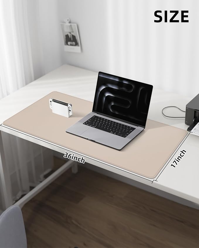 AFIING Extra Large Desk Mat - 55" x 24" PU Leather Non-Slip Desk Pad for Office and Home - Ideal for Large Mouse Pad and Desk Mats on Top of Desks (Beige)