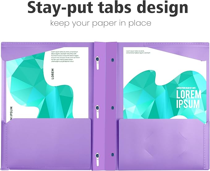 INFUN Heavy Duty Plastic Pocket Folder with Prongs and Clear Front Pocket - 18 Pack, 3 Prong Folders with Pockets and Card Slot, Assorted Colors