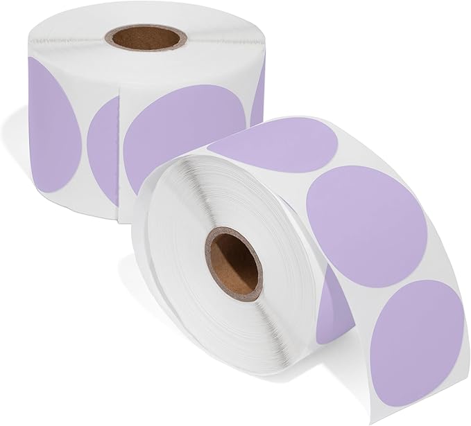 Spartan Industrial - 2" Circle Purple Direct Thermal Labels (1500 Count, 2 Rolls) - 2 Inch Color Thermal Labels for Logos, Packaging, Branding - Compatible with Zebra and Rollo Printers
