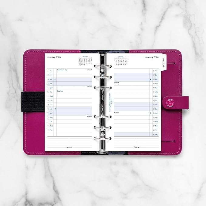 Filofax Calendar Diary Refill, Personal/Compact Size, Month-to-View, with Tabs, White Paper, Ruled, English, 2026 (C68425-26)