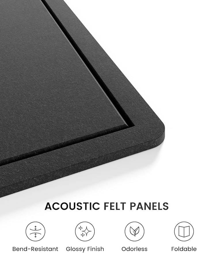 Fluxynara Bulletin Board, 35" x 17.5" Cork Board Alternative with 12 Safe Removable Adhesive Tabs, Foldable Felt Pin Board for Home Office, Classroom, Bedroom,Entryway for Walls—Black