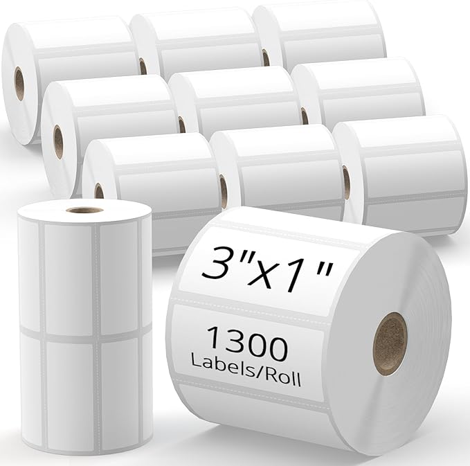 3x1 Direct Thermal Labels – Compatible with Zebra, Rollo, MUNBYN Thermal Printers for Return Address Labels | 12 Rolls (1300/Roll) – Total 15600 Label