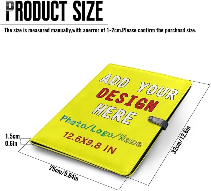 Professional Padfolio with Clipboard, Business Resume Portfolio Folder, Leather Notepad Portfolio Organizer with Logo Text Picture, Yellow