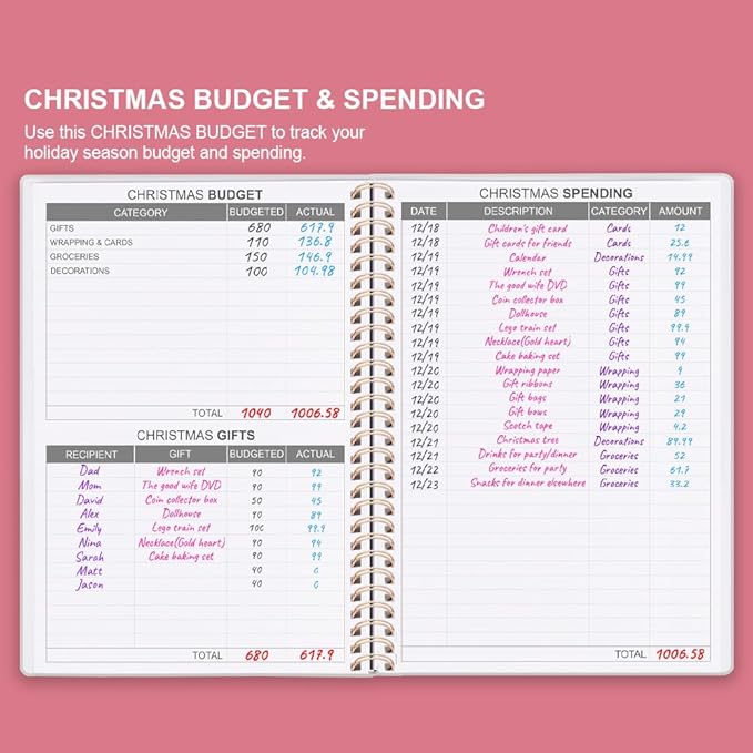 Budget Planner - Monthly Budget Book with Expense Tracker Notebook, Undated 12 Month Bill Organizer & Finance Planner to Manage Your Money, Account Book with Colorful Tabs, 8" x 9.5", Pink Watercolor