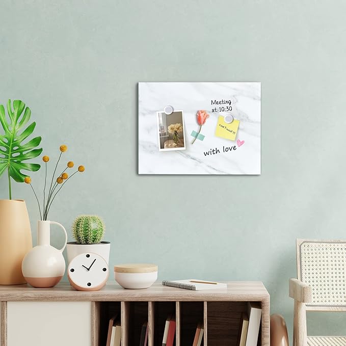Marble Print Magnetic Dry Erase Board, 12 x 16 inches Decorative White Board for Wall with Design, Frameless Dry Erase Board for Wall, Magnets Included（DLS,4030,1pc）
