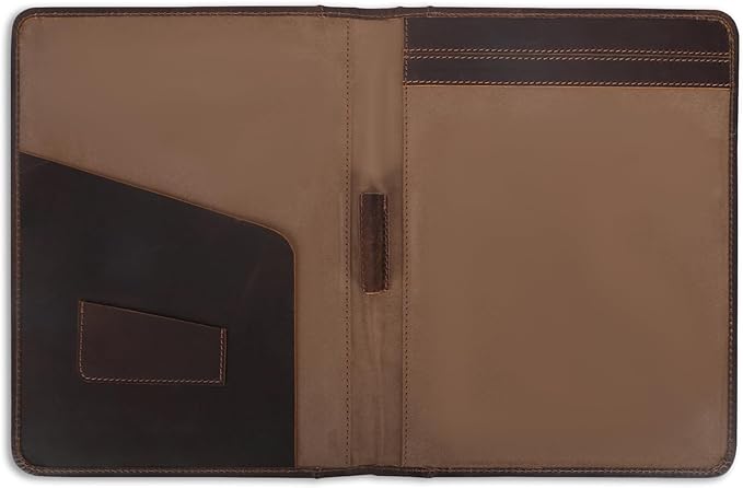 Heavy Duty Buffalo Leather Legal Pad Portfolio Handmade Executive Notebook Binder, Professional Padfolio Organizer Gift for Men and Women Genuine Leather Resume Document Holder (Dark Brown)