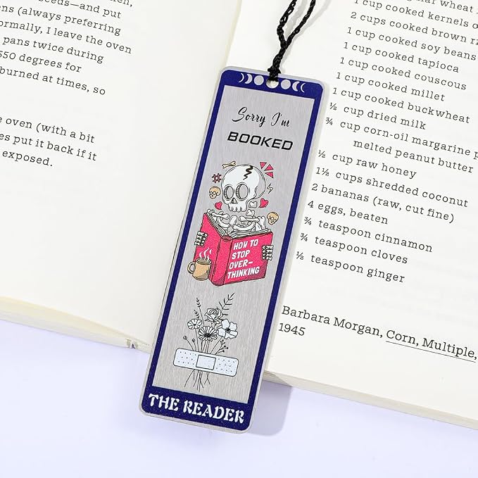 3Pcs Unique Skull Reader Bookmark - Metal Bookmark with Black Tassel, Star and Rose Pattern, Engraved “THE Reader” for Dark Gothic Lovers, Women Readers Fantasy Gift Gothic Gift (3PCSE)
