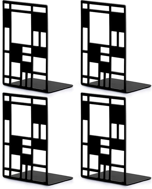 Book Ends, Bookends, Book Ends for Shelves, Bookends for Heavy Books, Book Divider Decorative Holder, Metal Heavy Duty Bookend Black 2 Pair, Abstract Art Desgin Book Stopper Supports for Office, Home