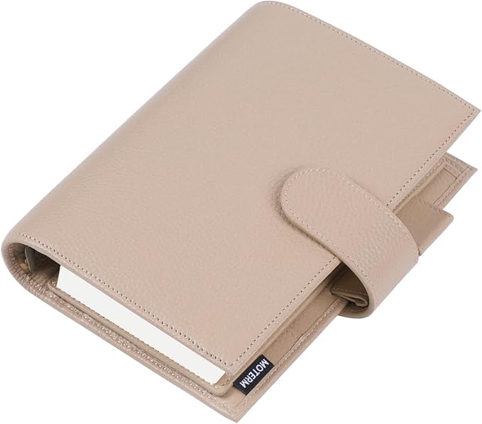 Moterm Personal Luxe Rings Planner - Genuine Leather Binder Organizer (30mm Ring, Pebble-Taupe)