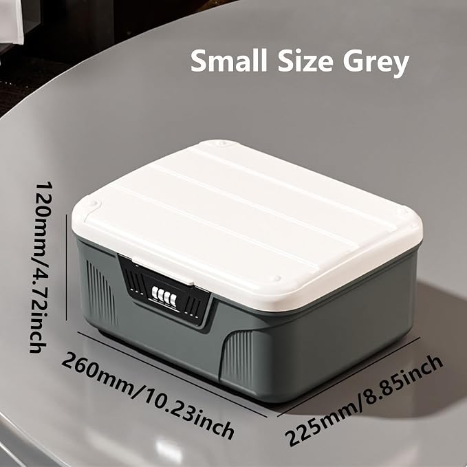 Lockable Storage Containers Plastic Lock Box Storage Container Versatile Organizer with Changeable Lock for Dorm School Home Office Travel Business (Grey, Small)