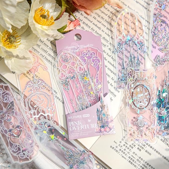 40Pcs Holographic Silver Foil Bookmarks, 4 Packs Fairytale Castle Window Glittery Transparent PVC Bookmark, Shimmery Small Book Mark for Book Lover Reader Writer Teacher Students