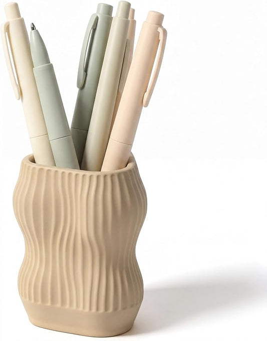 Aesthetic Desk Organizer Boho Pen Holder Modern Pencil Holder Beige Plastic Makeup Brush Organizer for Office Desk Accessories Stylish Home Office Art Decor Supplies(Stylish)