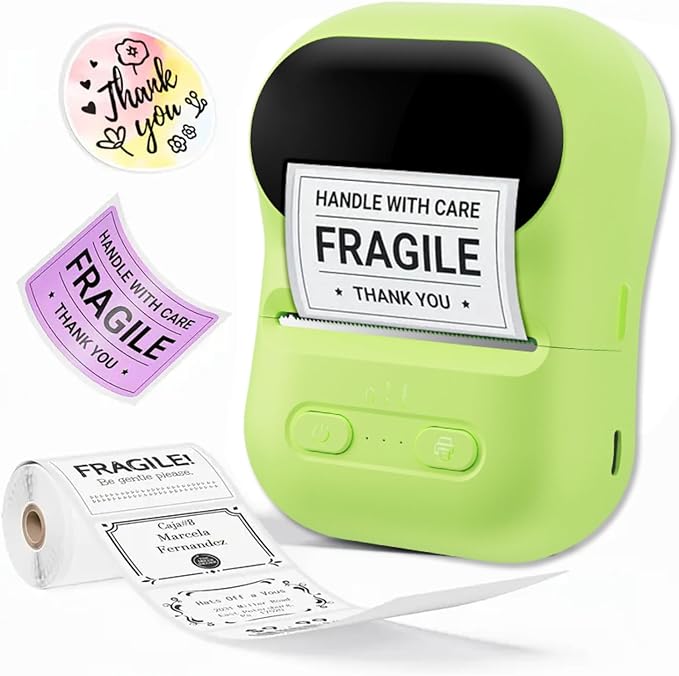 Memoking Label Maker Machine with Tape,Label Printer,Wide Waterproof Label,Portable Thermal Printer for Small Business,Inkless Labeler for Home, Kitchen, School, Office Organization (Green)
