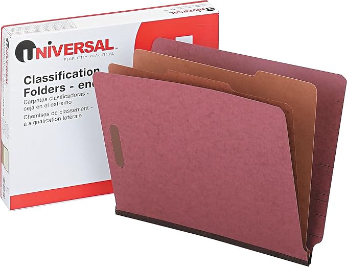 Universal 10315 Pressboard End Tab Classification Folders, Letter, Six-Section, Red, 10/Box