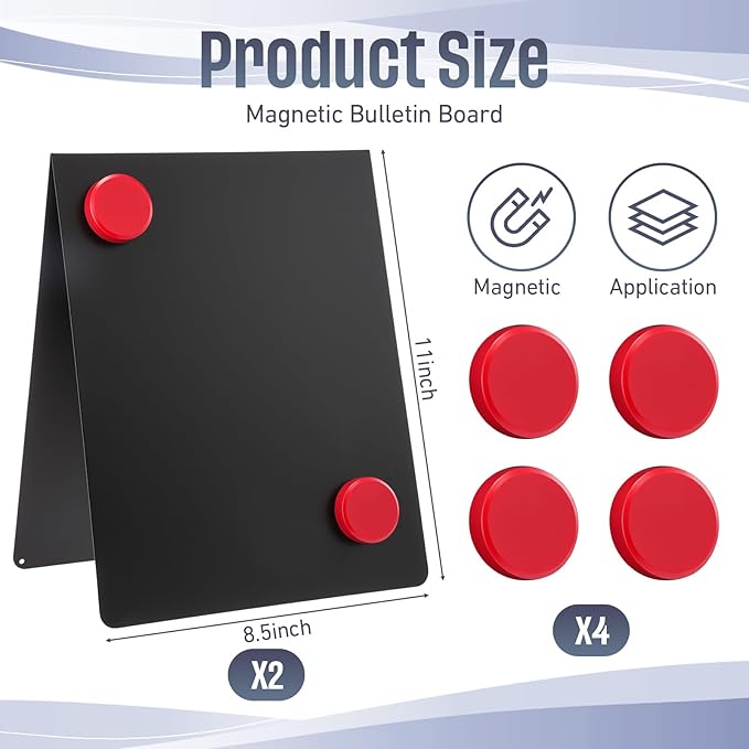 Fainne 2 Pack 11x8.5 Inch Magnet Display Stand, Double-Sided Magnetic Bulletin Board with Stand Tabletop Blank Magnetic Signs for Restaurant Menu Office Home School, Black