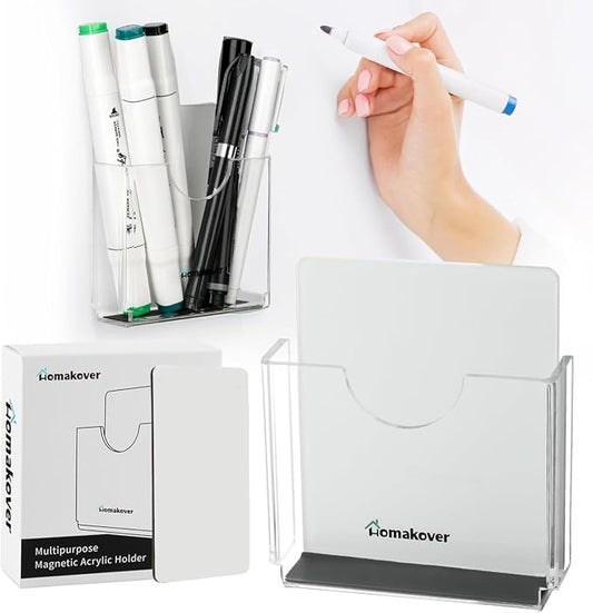 Homakover Office Supplies Magnetic Acrylic Pen Holder Organizer Cubicle Wall Mounted, Dry Erase Marker Pocket Storage Holder for Whiteboards Refrigerator (Clear)