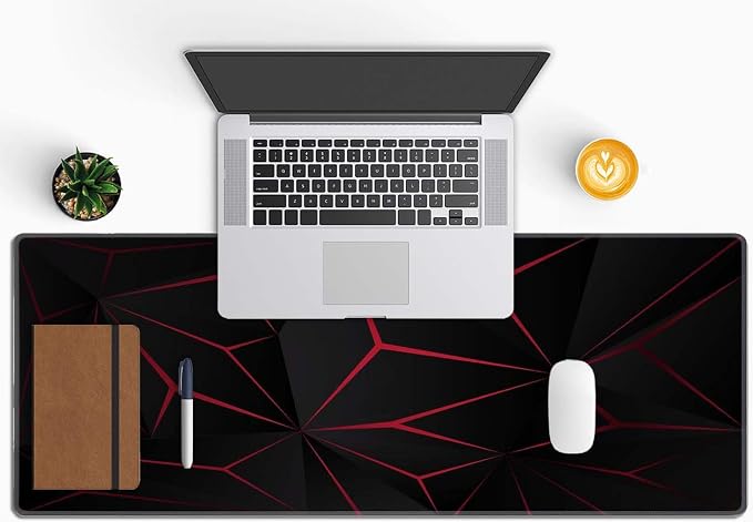 Mouse Pad Gaming, Large Mouse Pads for Desk, Keyboard Mouse Mat Desk Pad, Non-Slip Rubber Base with Stitched Edges Mousepad, 31.5x11.8 inch Abstract Polygonal Triangle Dark Red