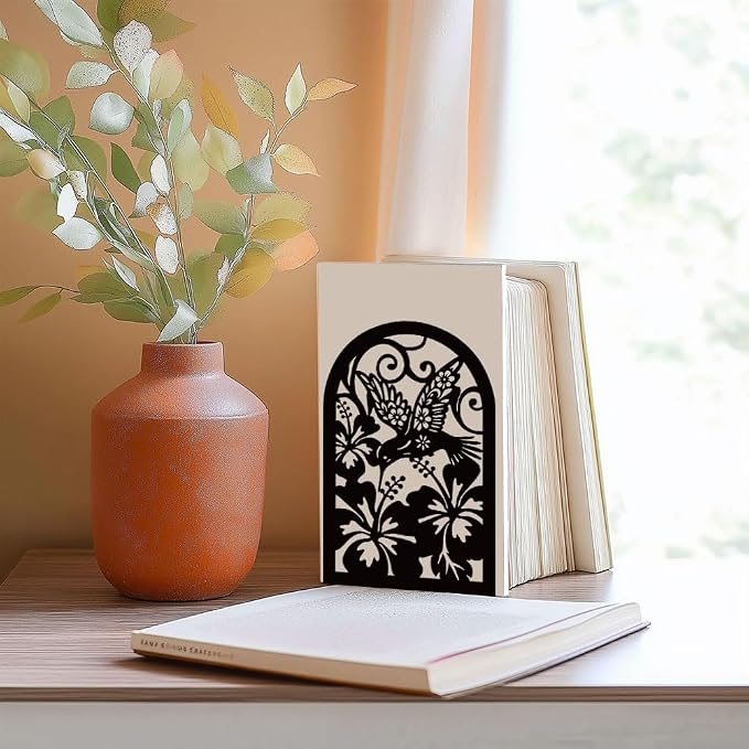 Hummingbird with Hibiscus Book Shelf Decorative Bookends for Shelves, Book Ends for Heavy Books, Metal Bookends for Desk Organizer, Office Library Decor Decorative Books for Home Decor