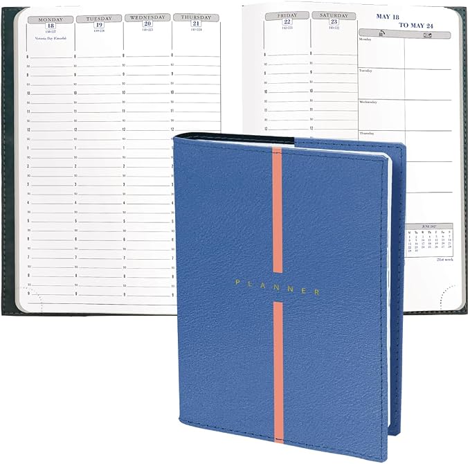Exacompta 2027 Visual - Weekly/Monthly Planner - 12 Months, Jan. to Dec. - 6" x 8 1/4" - Grained Faux Leather Billy Blue Cover - Time Management Appointment Organizer